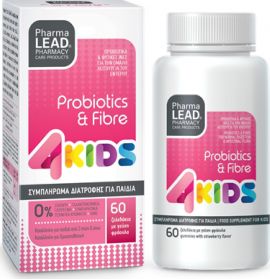 Pharmalead 4 Kids Probiotics & Fibre Συμπλήρωμα Διατροφής Για Παιδιά Προβιοτικά και Φυτικές Ίνες με Γεύση Φράουλα 60 ζελεδάκια