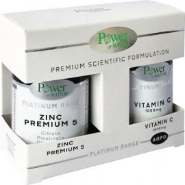 Power Of Nature Promo Platinum Range Zinc Premium 5, 30caps & Δώρο Platinum Range Vitamin C 1000mg, 20caps, 1σετ