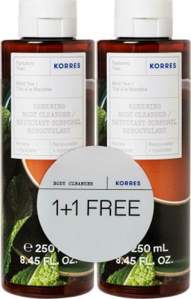 Korres 1+1 Δώρο Πακέτο Προσφοράς Renewing Body Cleanser Mint Tea Αφρόλουτρο Gel Πράσινο Τσάι, 2x250ml