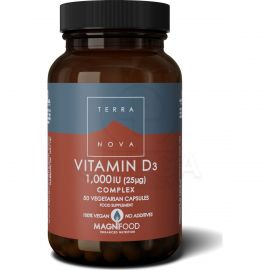Terranova Vitamin D3 Complex 1000iu (25ug) Φυτικής Προέλευσης Βιταμίνη D3 Συνδυασμένη με Υπερτροφές, 50 caps